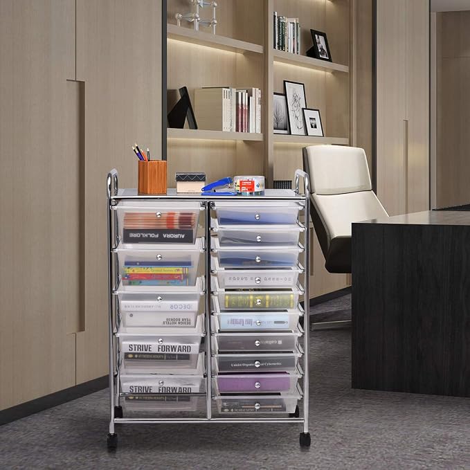 Giantex 15 Drawer Rolling Storage Cart Tools Scrapbook Paper Office School - Image 2