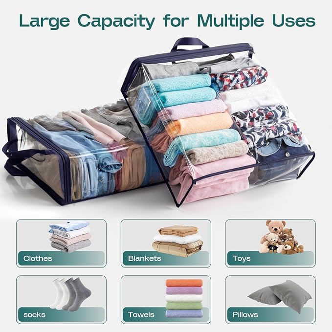 10 Pack Clear Storage Bags for Clothes, 22L Blanket Storage Bags, Under Bed - Image 3