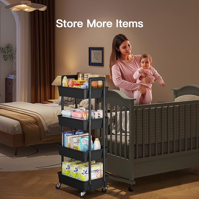 Pipishell 4-Tier Rolling Cart, Plastic Cart - Image 3