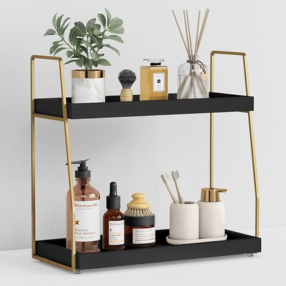 Forbena Black and Gold Bathroom Organizer Countertop, 2 Tier Counter Organizer by Forbena