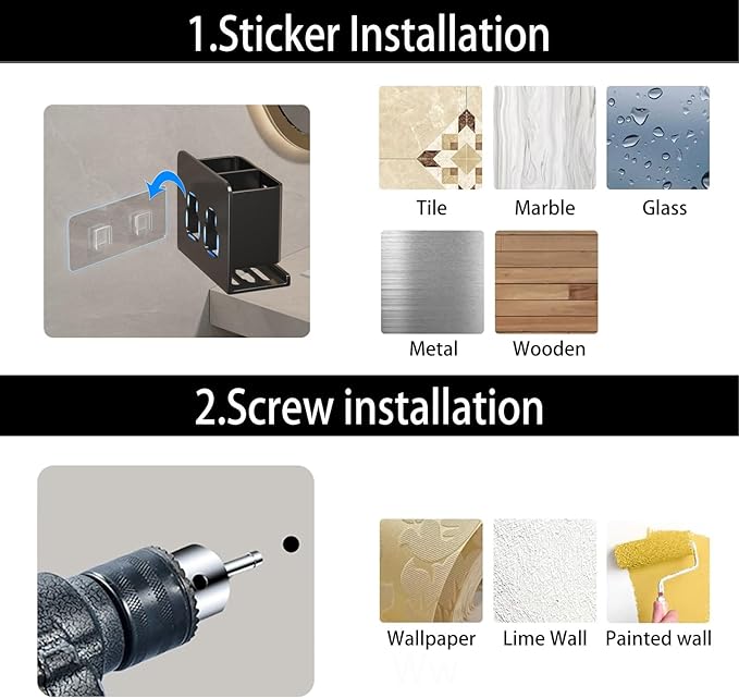 Black Wall-Mounted Toothbrush Holder, Aluminum Material Shower Shaver Storage - Image 4