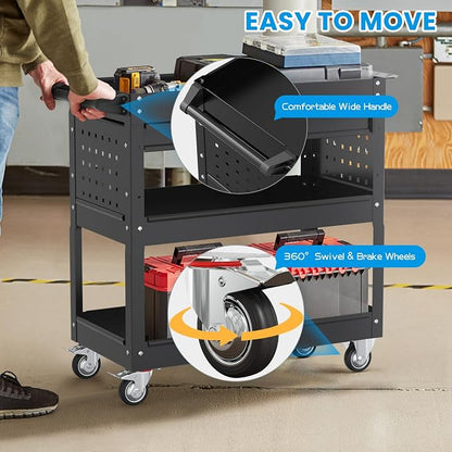 3 Tier Heavy Duty Tool Cart, Mechanic Metal Rolling Tool Cart 900 Lbs Work Cart - Image 6