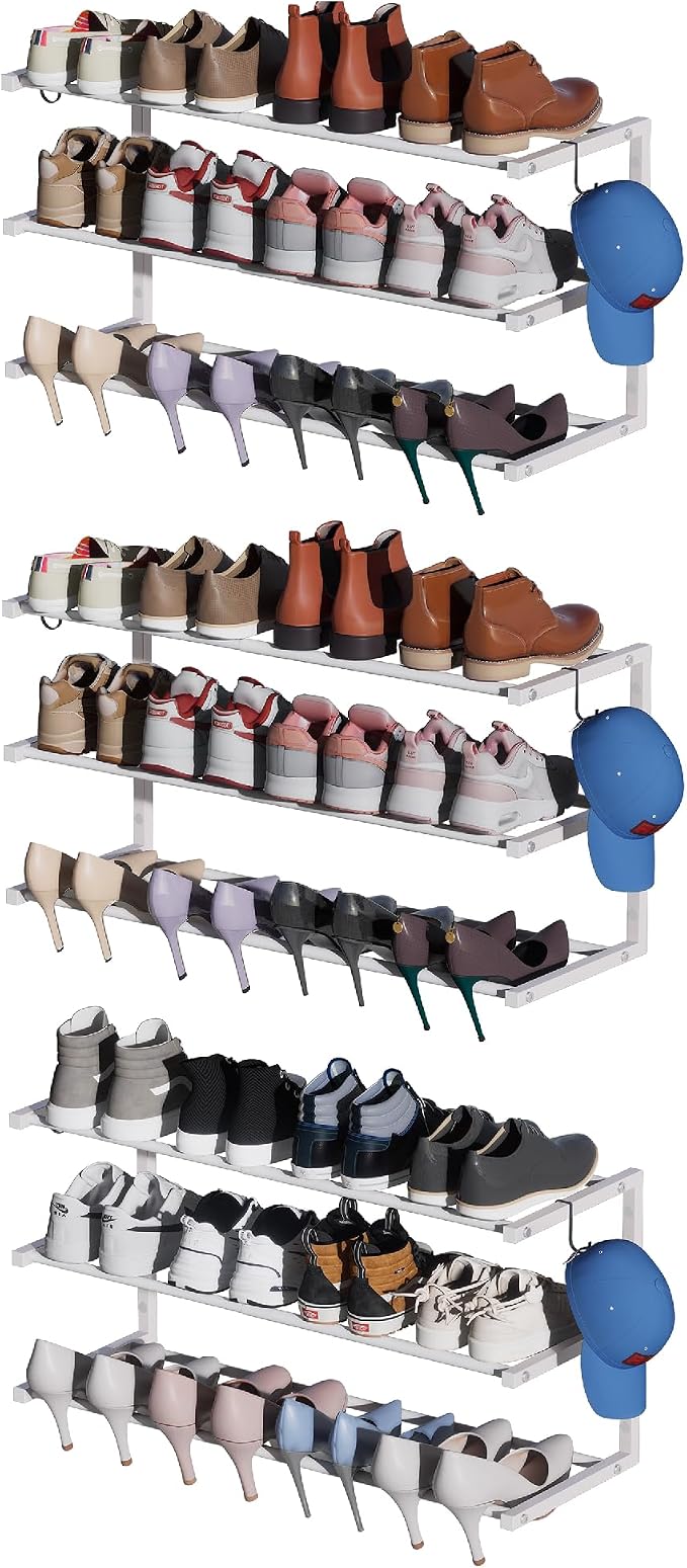 3 Pack Wall Mounted Shoe Rack, 3 Tier Hanging Shoe Rack Holds 36 Pairs by HomeOrganizerandStorage