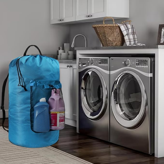 Laundry Bag with Shoulder Straps and Mesh Pocket Laundry Backpack Large - Image 6
