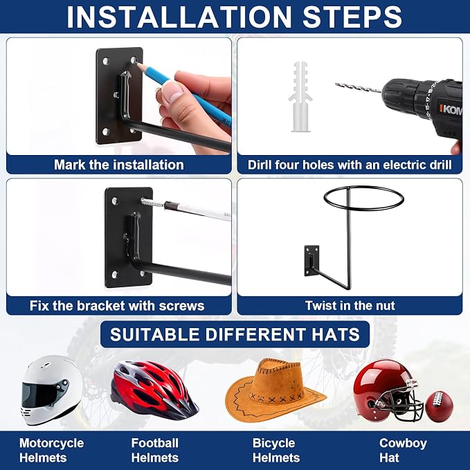 3 Pack Helmet Hanger Wall Mount Motorcycle Helmet Rack Metal Ball Holder - Image 4