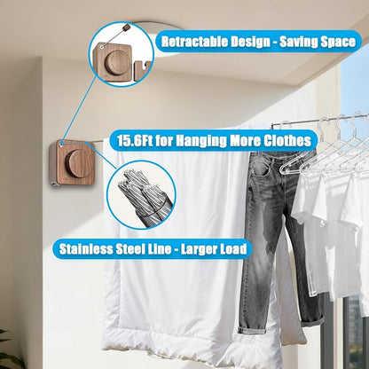 Retractable Clothesline Indoor & Outdoor, 17.4Ft Non-Sagging Stainless Steel - Image 2