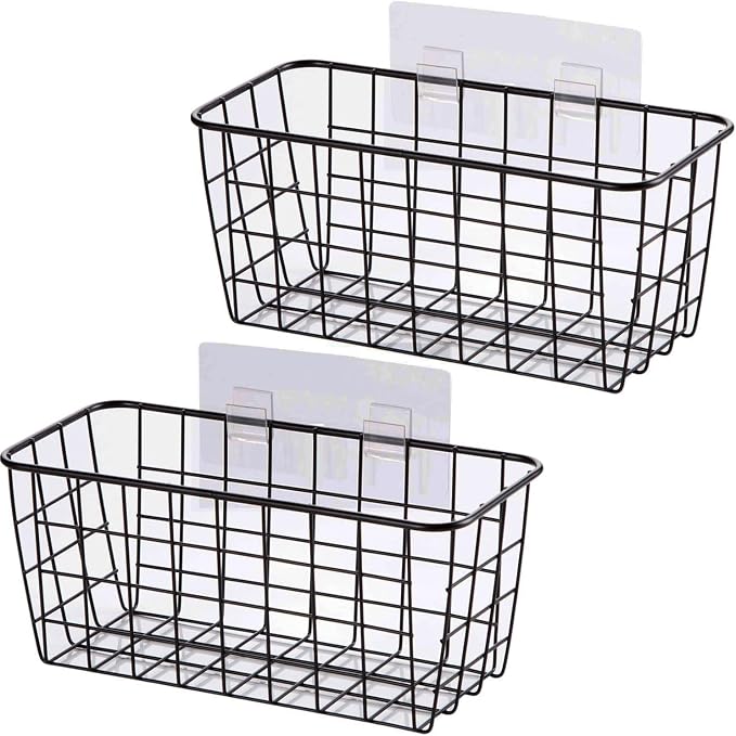 Black Hanging Wall Baskets, inside cabinet door organizer, Adhesive Wire Wall by HDYOUDO