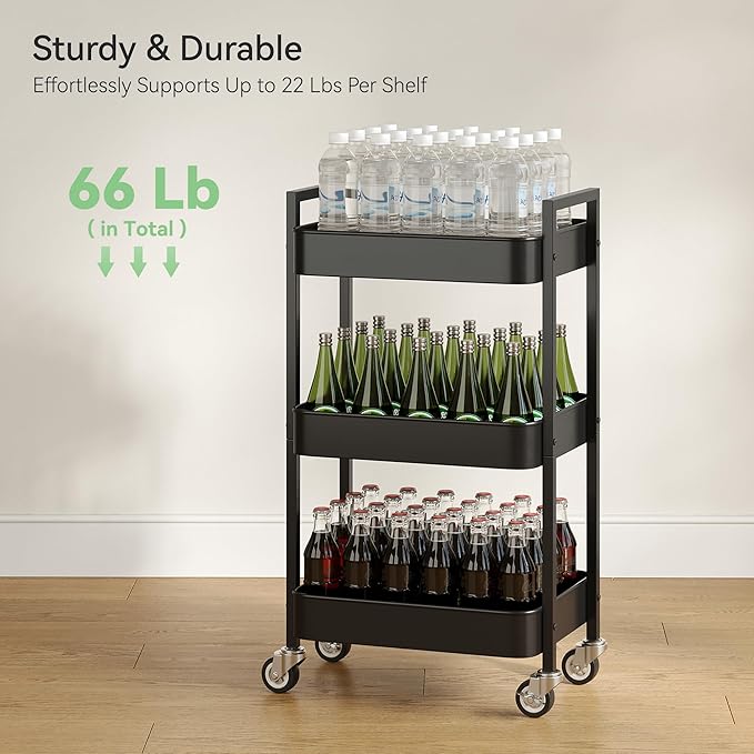 Nunsino 3 Tier Rolling Cart, Utility Cart - Image 6