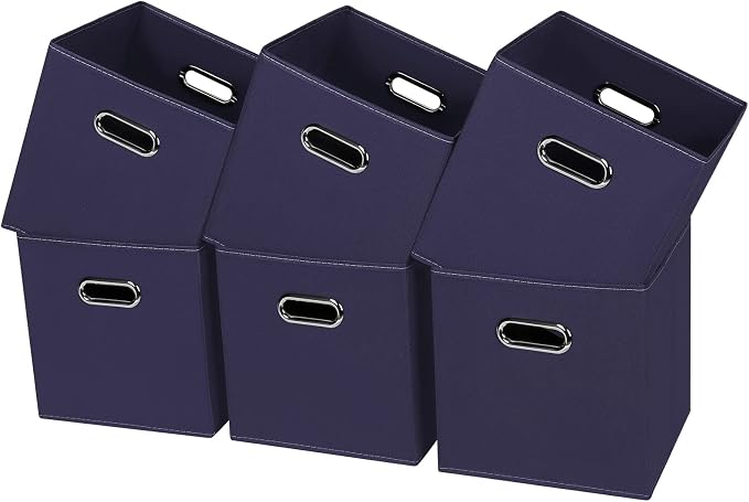 Black Fabric Cubby Storage Bins, Cube Organizer Bin Foldable Storage Boxes by Yunkeeper