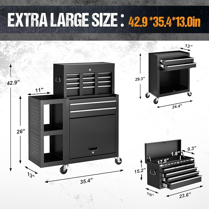 8-Drawer Rolling Tool Chest, 3-in-1 Tool Box on Wheels - Image 3