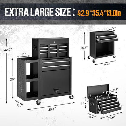 8-Drawer Rolling Tool Chest, 3-in-1 Tool Box on Wheels - Image 3
