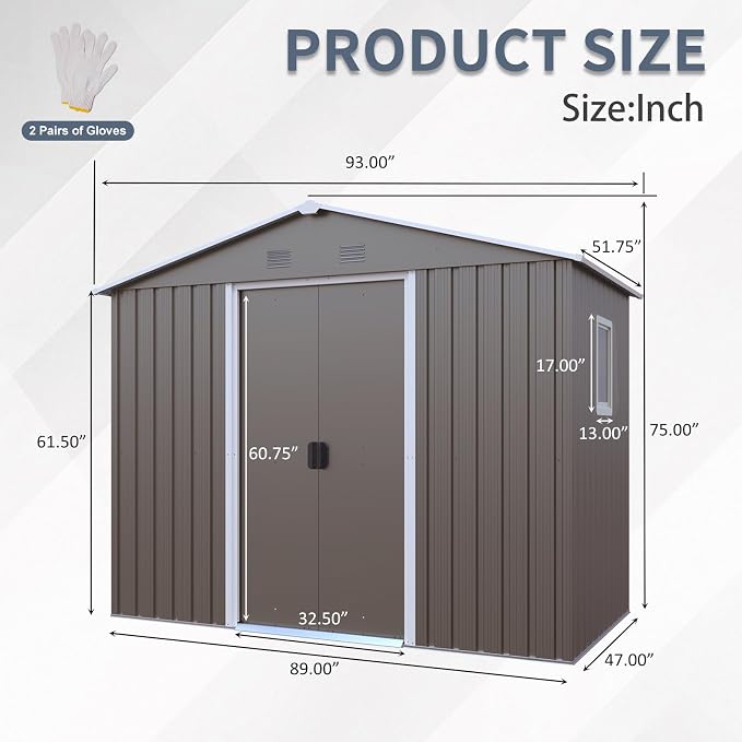 Outdoor Metal Storage Shed Window Ventilation Foundation Frame Waterproof - Image 6