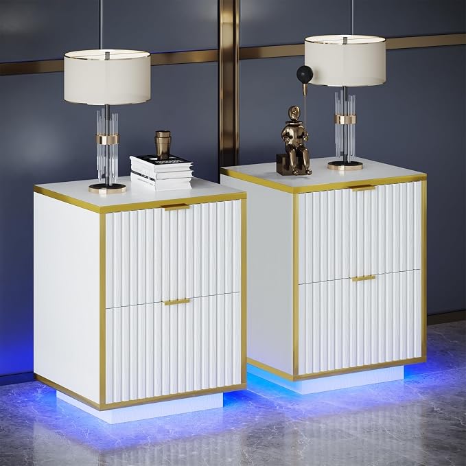 Fluted Nightstand Set of 2, Modern Floating Night Stand - Image 7