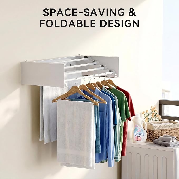 Wall Mounted Drying Rack, 23.6" Retractable Clothes Drying Rack, Heavy Duty - Image 5