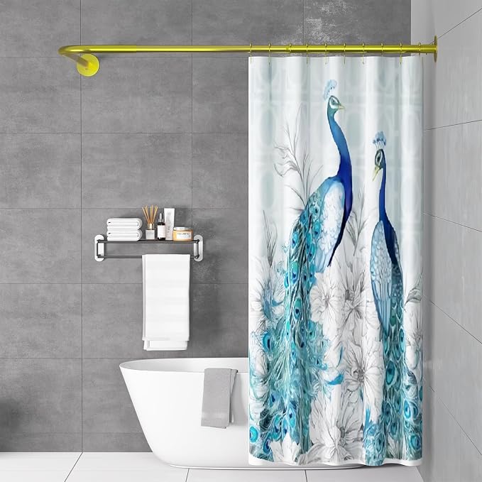Corner Shower Curtain Rod Adjustable Stainless Steel L Shaped Rack Drill Free by Tanxih