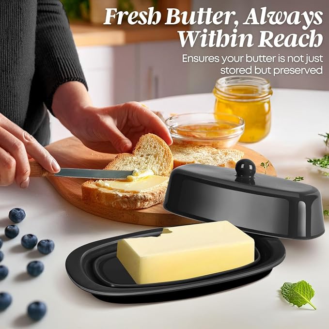 Flexzion Ceramic Black European Butter Dish - Image 2