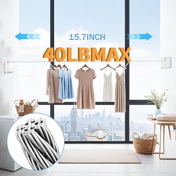 Retractable Clothesline Indoor, Non-Sagging Outdoor Clothes Line Retracting - Image 5