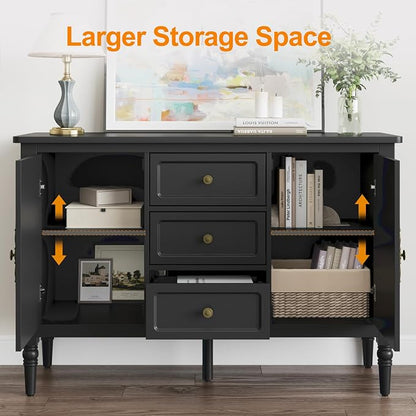 RoyalCraft Buffet Cabinet with Storage, Vintage Sideboard with 2 Doors & 3 - Image 3