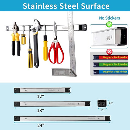 6 Pieces 18" Magnetic Tool Holder Strip, Stainless Steel Surface Tool Magnet Bar - Image 4