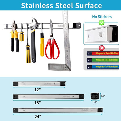 4 Pieces 12" Magnetic Tool Holder Strip, Stainless Steel Surface Tool Magnet Bar - Image 4