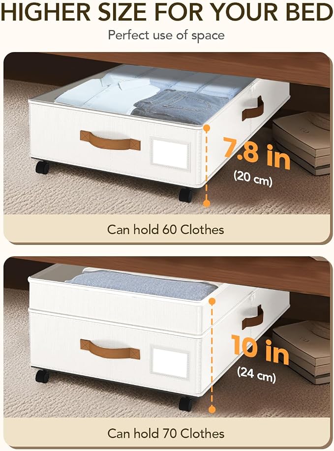 Under Bed Storage with Wheels, 10 inches Under Bed Storage Containers, 65L XXL - Image 3