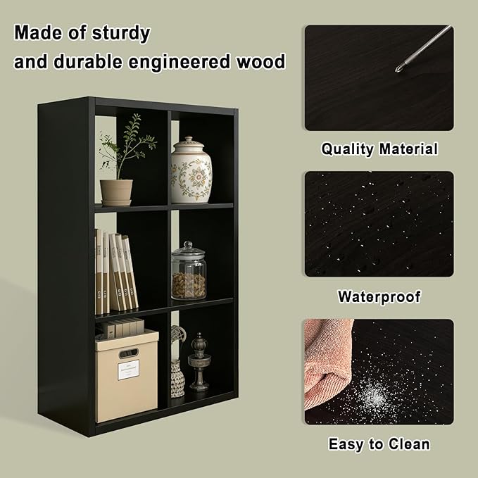 6 Cube Storage Organizer Shelf, 11 inch | 2026 Wooden Thick Frame, Anti-Tipping - Image 5