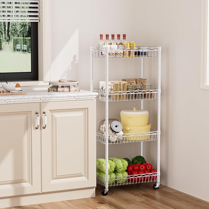 4 Tier Basket Shelf Wire Shelving Unit Adjustable Storage Shelves Big Basket - Image 8