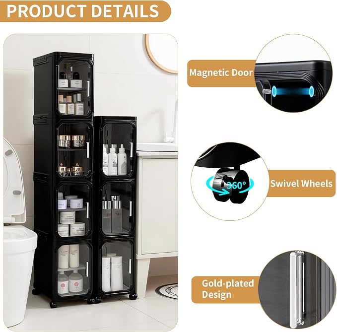 2-Tier Narrow Slim Bathroom Storage Cabinet - Image 4