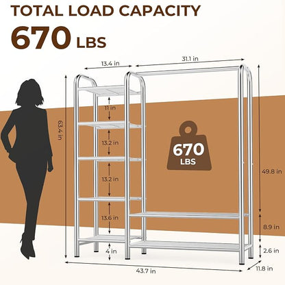 Heavy Duty Clothes Rack with 5 Tiers Shelves, Max Load 670LBS, Portable - Image 5