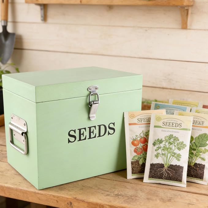 Seed Storage Organizer with 2 Dividers, Wooden Seed Saving Box with Lid - Image 3