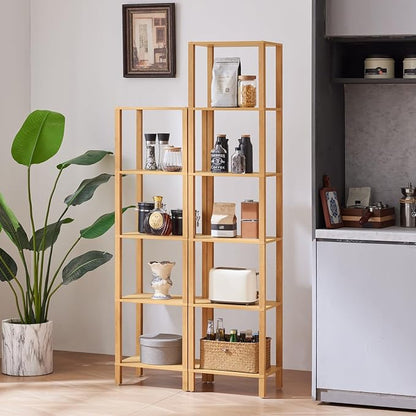 YUFAM 6 Tier Tall Skinny Bookshelf, Narrow Bookcase, Wooden Shelf, Natural | - Image 8