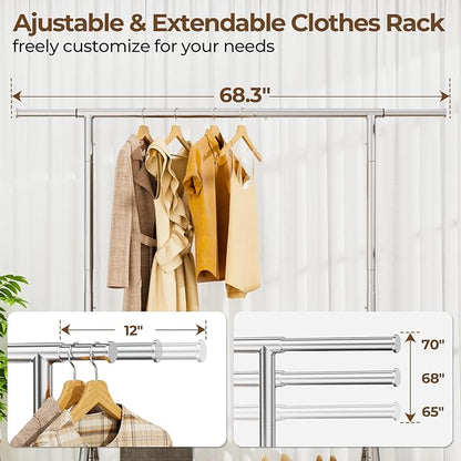 Heavy Duty Clothes Rack Load 450 LBS, Metal Garment Rack, Standing Rolling - Image 3
