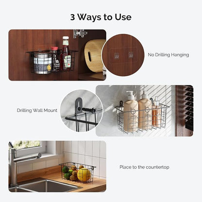MaraFansie Hanging Wire Baskets Kitchen Storage Basket Adhesive and Screws - Image 2
