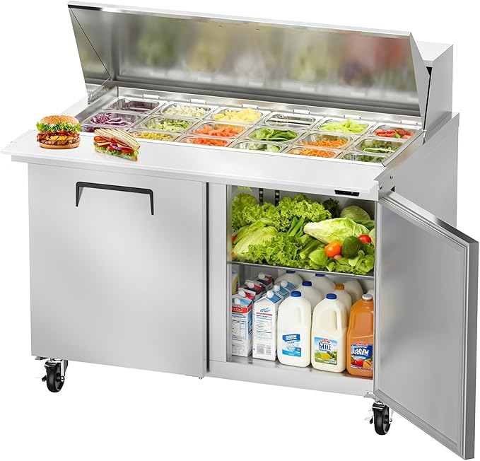48" W Commercial Refrigerator Sandwich Salad Prep Table, Stainless Steel 2-Door by Bluelinecool