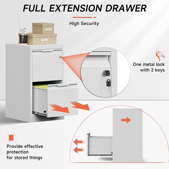 Metal Filing Cabinet with Lock, Vertical File Cabinet 2 Drawer, Lockable File - Image 6