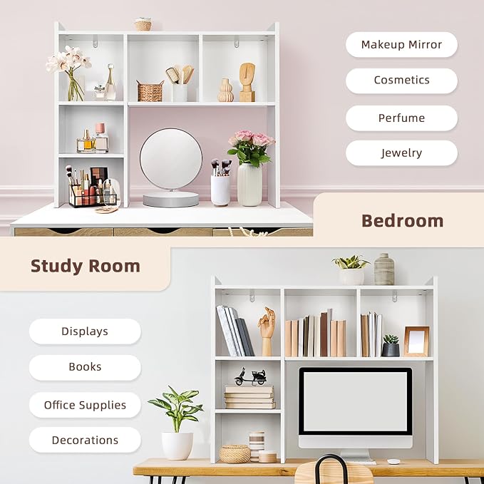 OOOK 35.5" L Dorm Desk Hutch White, Desktop Bookshelf - Image 7
