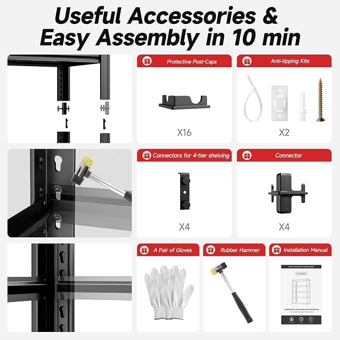 4-Tier 60”W Garage Shelving Heavy Duty 2500LBS Garage Storage Rack 60" W - Image 7