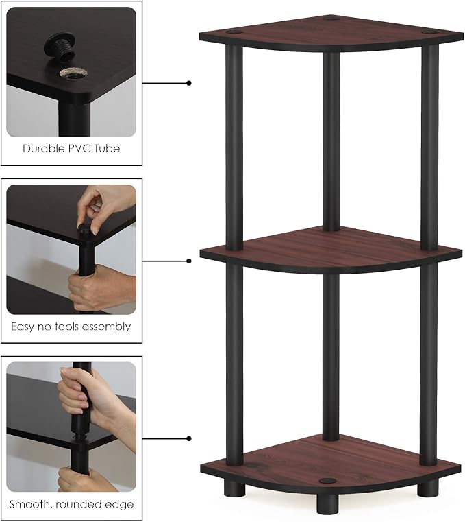 Furinno TURN-N-TUBE Corner Shelf, 3-Tier Corner Bookshelf, Display Storage - Image 4