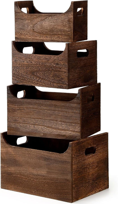 Novabright 4 Pack Wood Crates Nesting Storage Baskets Multiple Sizes Decorative - Image 9