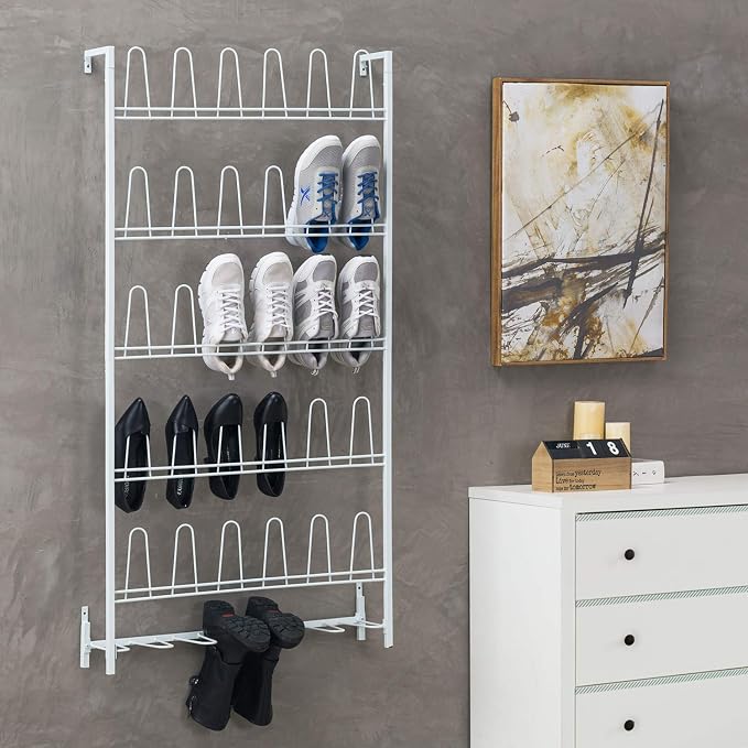 MyGift Modern Matte White Metal Wall Shoe Rack in Closet, Mudroom and Entryway - Image 2
