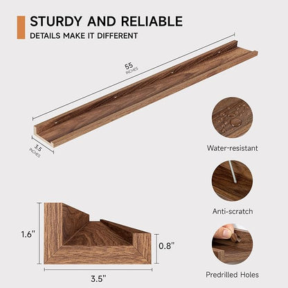 Floating Picture Ledge Shelves for Wall Set of 2, 55 Inches Picture Shelf - Image 3