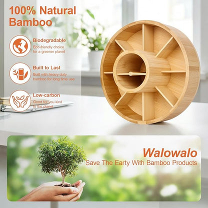 Marker Organizer Rotating Bamboo Desk Organizer, Silent 360° Rotation Caddy - Image 5