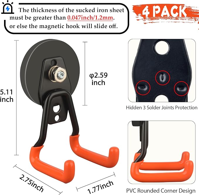ULIBERMAGNET New Upgraded Heavy Duty Magnetic Garage Hooks, 4 Pack Strong Large - Image 3