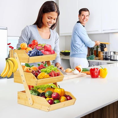 Bamboo Fruit Basket 3 Tier for Kitchen Counter, Assemble Display Stand for - Image 2