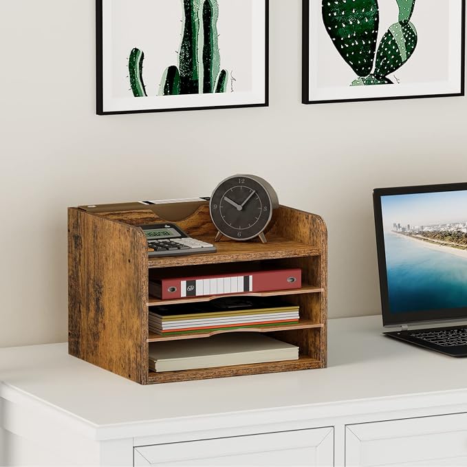 Snughome Vintage Wood File Organizer Desktop, 13.7‘’ Document Letter Mail Tray - Image 3