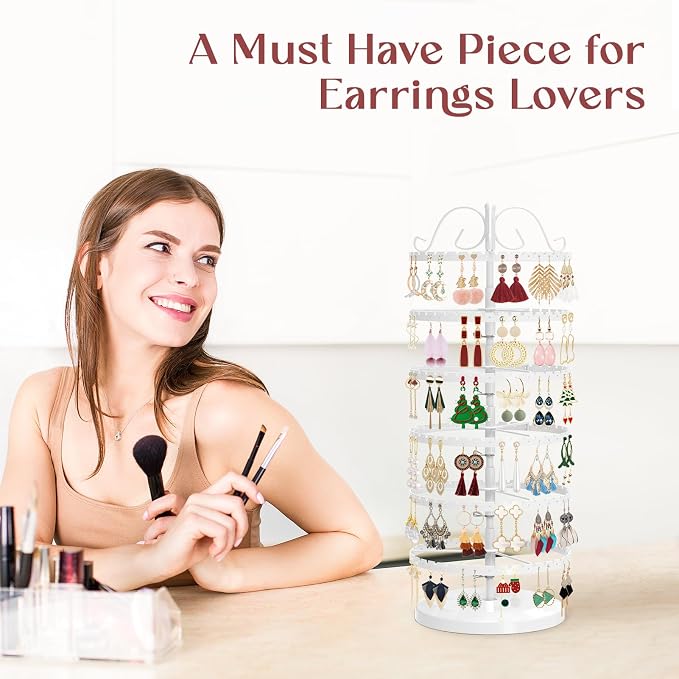MODOWEY 6 Tier Rotating Earring Holder Organizer Stand, Adjustable Metal - Image 5