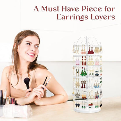 MODOWEY 6 Tier Rotating Earring Holder Organizer Stand, Adjustable Metal - Image 5