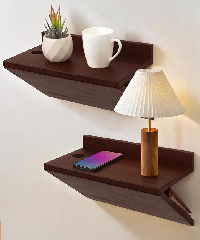 Floating Nightstand, Modern Wood Floating Bedside Table Z-Shape Wall Mounted by HomePage