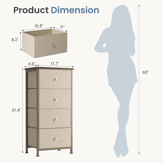 DUMOS Nightstand with 4 Drawers Bedside Table with Removable Fabric Bins Sturdy - Image 2