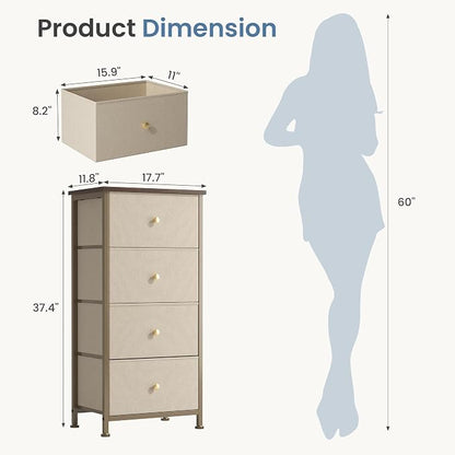 DUMOS Nightstand with 4 Drawers Bedside Table with Removable Fabric Bins Sturdy - Image 2
